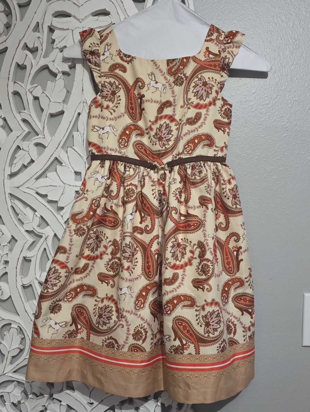 Janie and Jack Cream Dress with Rust Paisley Accents